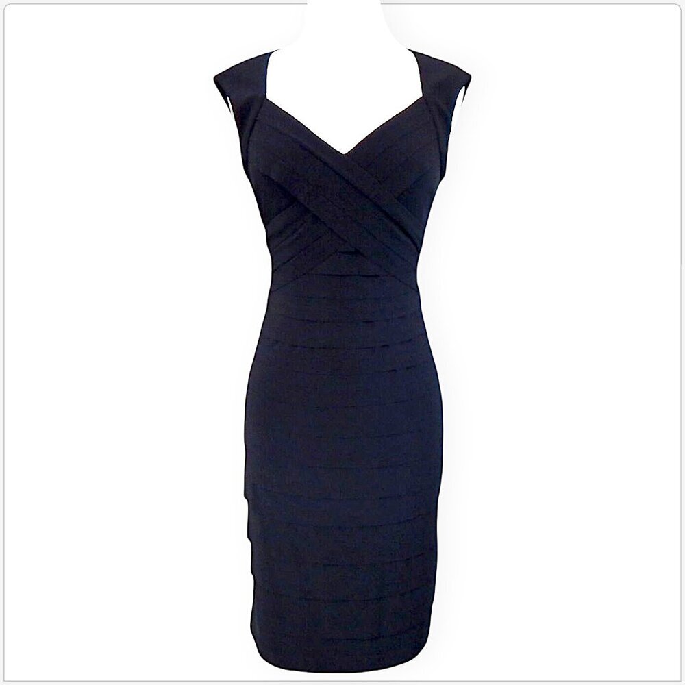 Jones Wear Black Stretch Jersey Tiered Cutout Back Bodycon Sweetheart Dress 4